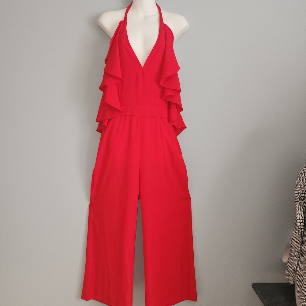 Romeo + Juliet Couture spice red Ruffled pantsuit jumpsuit Romper size M